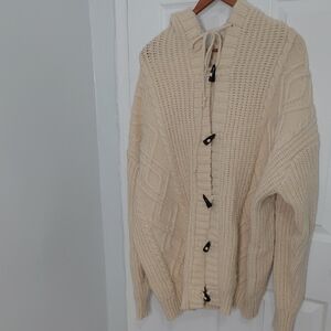 Cream Hooded Cable Knit Cardigan with Toggle Buttons